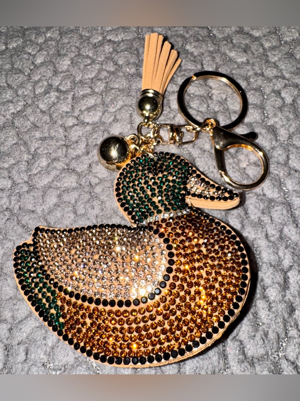 New Crystal Duck Keychain/ Bag  Charm in Brown and Green - Picture 6 of 6